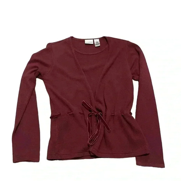 Vintage 90’s look sweater set with crushed velvet tie waist medium burgundy - Picture 1 of 5